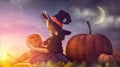 Little witch outdoors Royalty Free Stock Photo