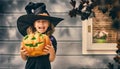 Little witch outdoors Royalty Free Stock Photo