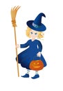 Little witch with a pumpkin-lantern on Halloween