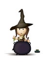 Cute little witch with cauldron Royalty Free Stock Photo