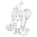 Little Witch Vector Cartoon Colorless Royalty Free Stock Photo