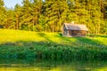 Little wooden cabin near forest