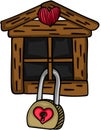 Little wooden house with love padlock