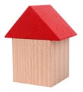 Little wooden house with red roof made of toy block