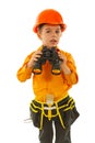 Little worker boy with binocular Royalty Free Stock Photo