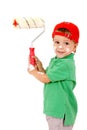 Little worker with paintroller Royalty Free Stock Photo