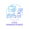 Little working interest blue concept icon. Emotional exhaustion. Lazy man. Tired and unhappy employee. Take nap. Burnout