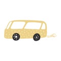 Little yellow bus in doodle style. Cute children`s bus. Automobile transportation