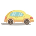 A little yellow car is driving down the road. Fast Delivery. Royalty Free Stock Photo