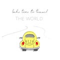 Little yellow car on the road. Love of travel. Vector Royalty Free Stock Photo