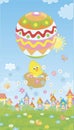 Easter Chick flying with a balloon