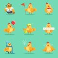 Little Yellow Chicken Chick Different Emotions And Situations Series Of Cute Emoji Illustrations Royalty Free Stock Photo