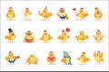 Little Yellow Chicken Chick Different Emotions And Situations Set Of Cute Emoji Illustrations Royalty Free Stock Photo