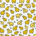 Little yellow chickens seamless pattern on white