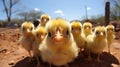 Little yellow chickens that will soon be food on your shelves. AI generated Royalty Free Stock Photo