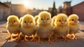 Little yellow chickens that will soon be food on your shelves. AI generated Royalty Free Stock Photo