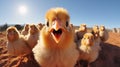 Little yellow chickens that will soon be food on your shelves. AI generated Royalty Free Stock Photo