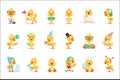 Little Yellow Duck Chick Different Emotions And Situations Set Of Cute Emoji Illustrations Royalty Free Stock Photo