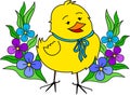 Little yellow easter chick with flowers