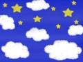 A little yellow star and white cloud drawing on blue sky background. Royalty Free Stock Photo