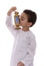 Little Young Boy Kissing Ramadan Lantern