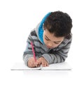 Little Young Schoolboy Studying Hard Royalty Free Stock Photo