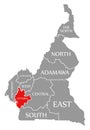 Littoral region red highlighted in map of Cameroon