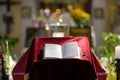 The liturgical book lies on the lectern in the middle of the Church Royalty Free Stock Photo