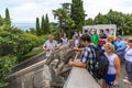 Livadia, Crimea - July 10. 2019. Group of tourists around Livadia Palace, the Residence of Russian Tsars