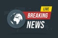 Live Breaking News headline in blue dotted world map background. Vector illustration Royalty Free Stock Photo