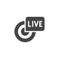 Live broadcast black flat icon. Reportage, stream, webcast concept symbol. Online tv, radio channel emblem. Glyph label