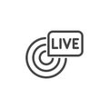 Live broadcast icon. Reportage, webcast symbol. Online tv, radio channel emblem. Camera sgin and inscription in bubble