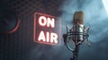 Live Broadcast: Professional Studio Microphone with Glowing On Air Sign Royalty Free Stock Photo