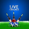 Live championship with cricket equipment and stadium