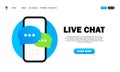 Live chat banner. Message icon in flat design in smartphone. Communication. Conversation sign. Vector on isolated white background Royalty Free Stock Photo