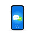 Live chat banner. Message icon in flat design in smartphone. Communication. Conversation sign. Vector on isolated white background Royalty Free Stock Photo