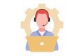 Live chat illustration. Online web support system. Consept of call center or technical support. Man in headphones with laptop. Royalty Free Stock Photo