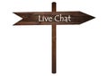 Live Chat sign on a wooden board.