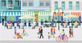 Live in the city with cafes and restaurants Illustration