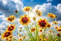 Live Coreopsis on a Sunny Day with Cloudy Bokeh Background