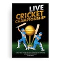 Live Cricket Championship poster or template design, cricket player in playing action and winning Trophy.
