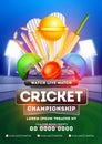 Live Cricket Championship template or flyer design with details, match between two team.