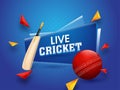 Live cricket tournament poster or banner design. Royalty Free Stock Photo