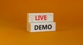Live demo symbol. Concept words `live demo` on wooden blocks on a beautiful orange background. Copy space. Business and live dem Royalty Free Stock Photo