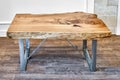 Live edge elm slab coffee table with metal base