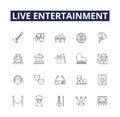 Live entertainment line vector icons and signs. Music, Performance, Dance, Comedy, Concert, Theatre, Band, Act outline Royalty Free Stock Photo