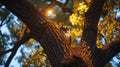 A live feed camera perched high above a city park, zooming in on a rare urban owl nest atop an ancient oak, offering a Royalty Free Stock Photo