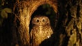 A live feed camera perched high above a city park, zooming in on a rare urban owl nest atop an ancient oak, offering a Royalty Free Stock Photo