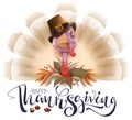Live fun turkey bird Thanksgiving Day poster. Happy Thanksgiving text greeting card Royalty Free Stock Photo