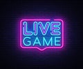 Live Game neon sign vector. Live Game design template neon sign, light banner, neon signboard, nightly bright Royalty Free Stock Photo